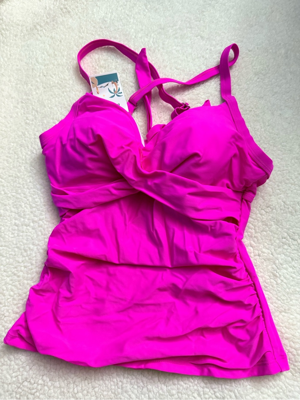 Ruched Twist-Front Tankini Top — Hot Pink